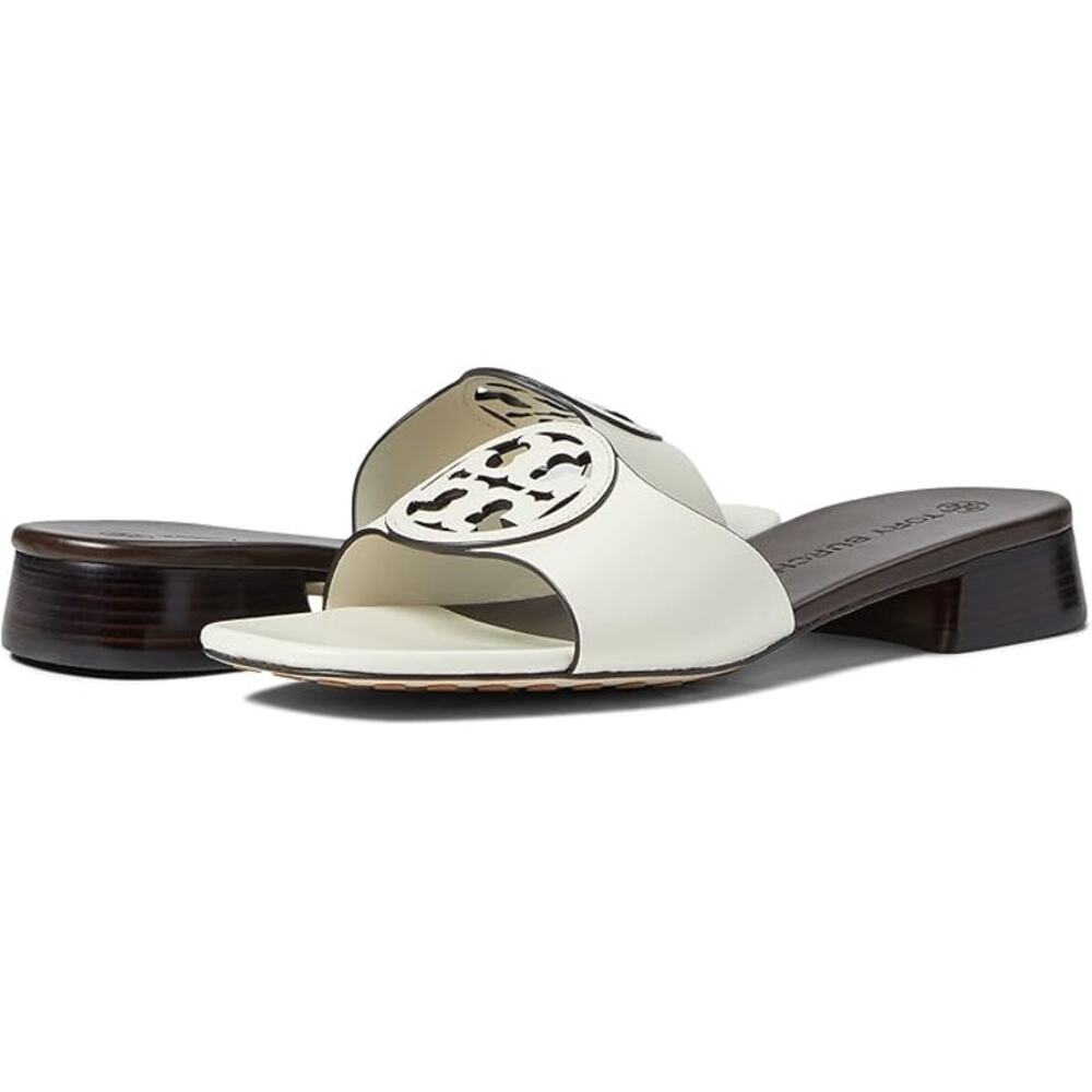 Tory Burch Women’s Bombé Miller Slide Calfskin Leather White 25mm Size 6M - Picture 1 of 11